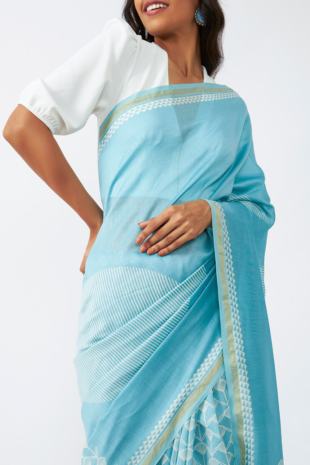 Blue Pure Silk Cotton Printed Saree image number null