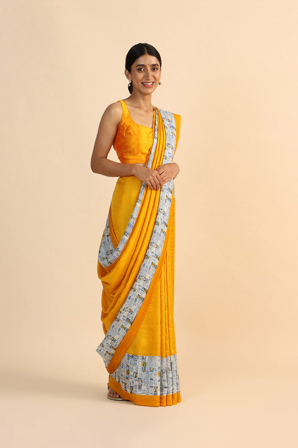 Yellow Pure Silk Printed Saree image number null