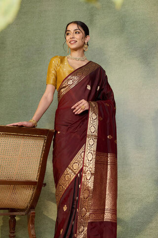Dark Red Banarasi Inspired Design Silk Viscose Kadwa Saree image number
