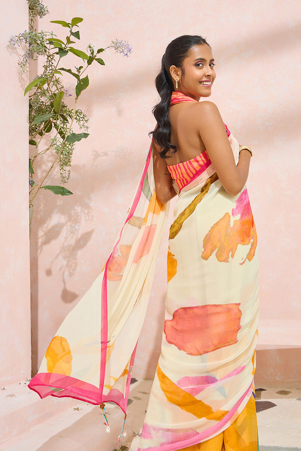 Beige Bengal Printed Viscose Georgette Saree image number null
