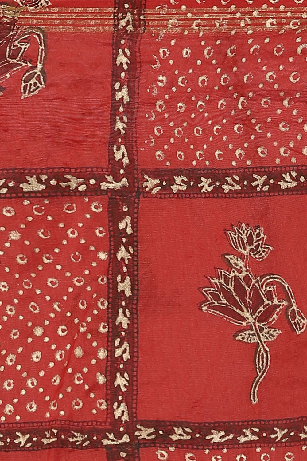 Red Pure Silk Cotton Sanganeri Printed Saree image number null