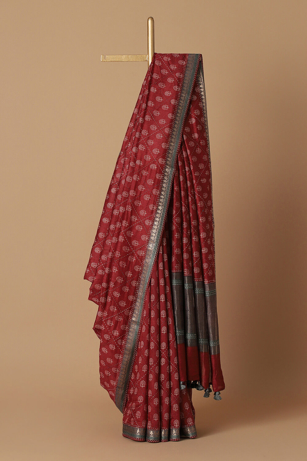Red Pure Tussar Printed Saree image number null