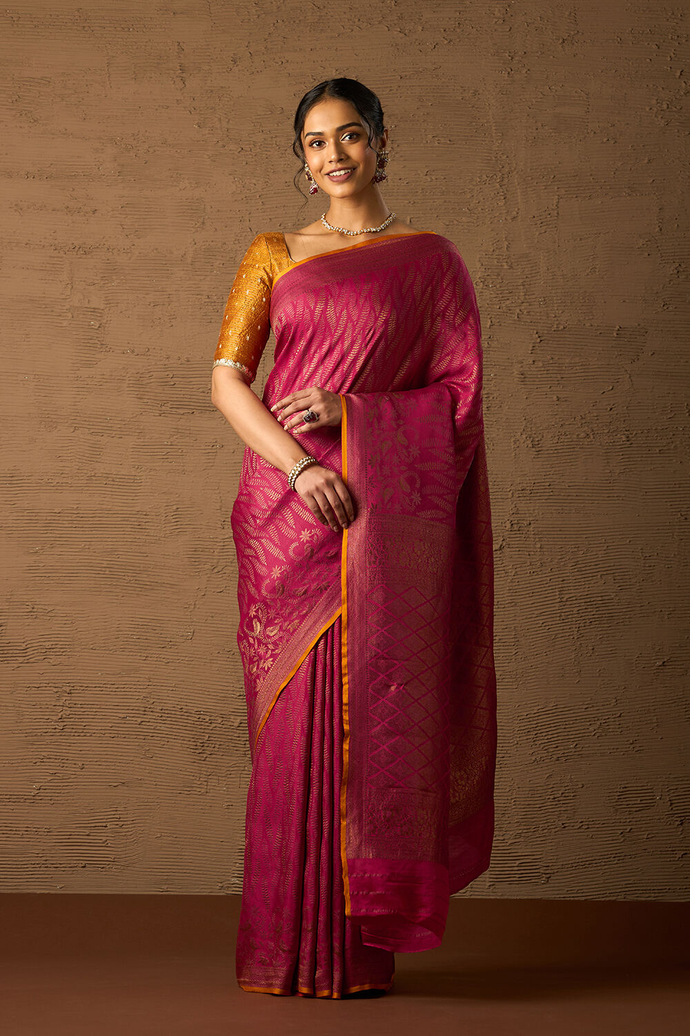 Pink Woven Pure Silk Crepe Saree image number null