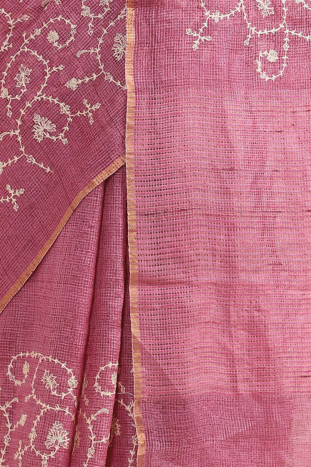 Pink Pure Tussar Embroidered Saree image number null