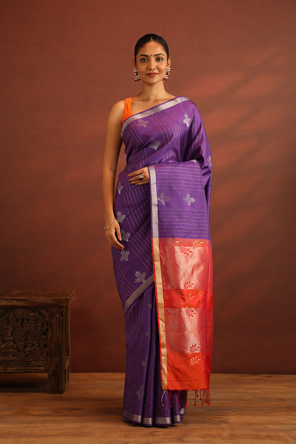 Dark Violet Woven Pure Soft Silk Saree image number null