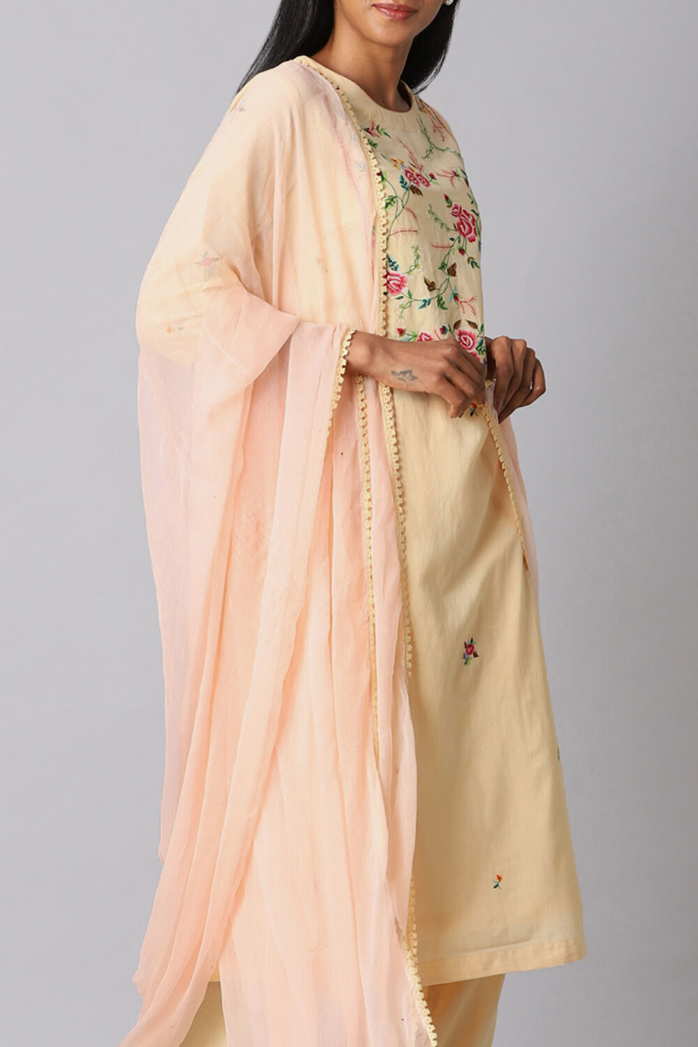 Light Yellow Viscose Embroidery Kurta Set image number null