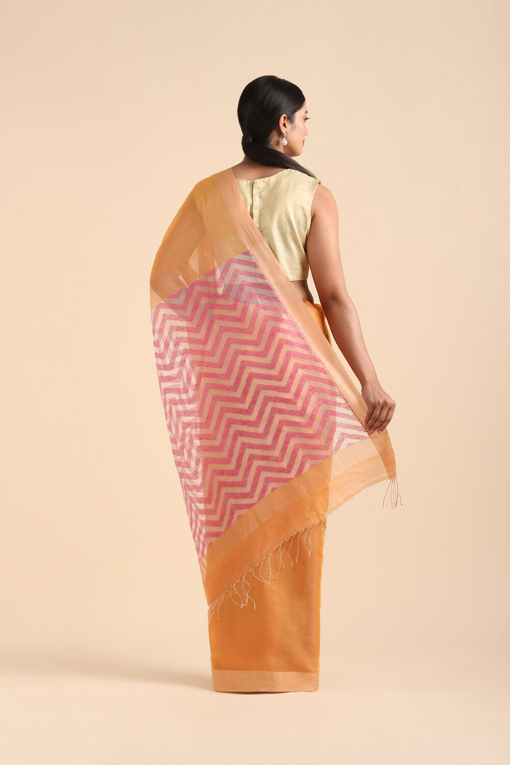 Dark Yellow Pure Silk Cotton Bengal Saree image number null