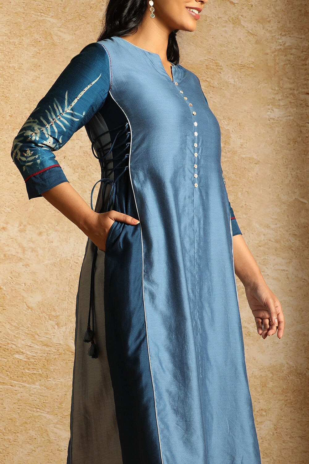 Blue Pure Silk Cotton Cyanotype Kurta image number null