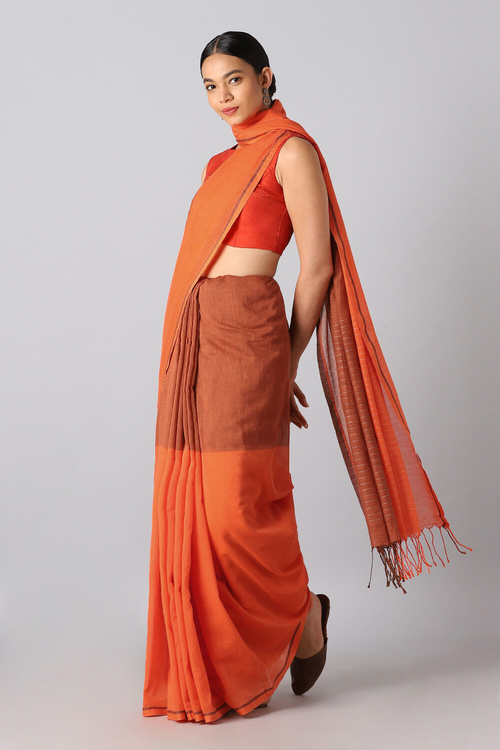 Orange Pure Cotton Bengal Saree image number null