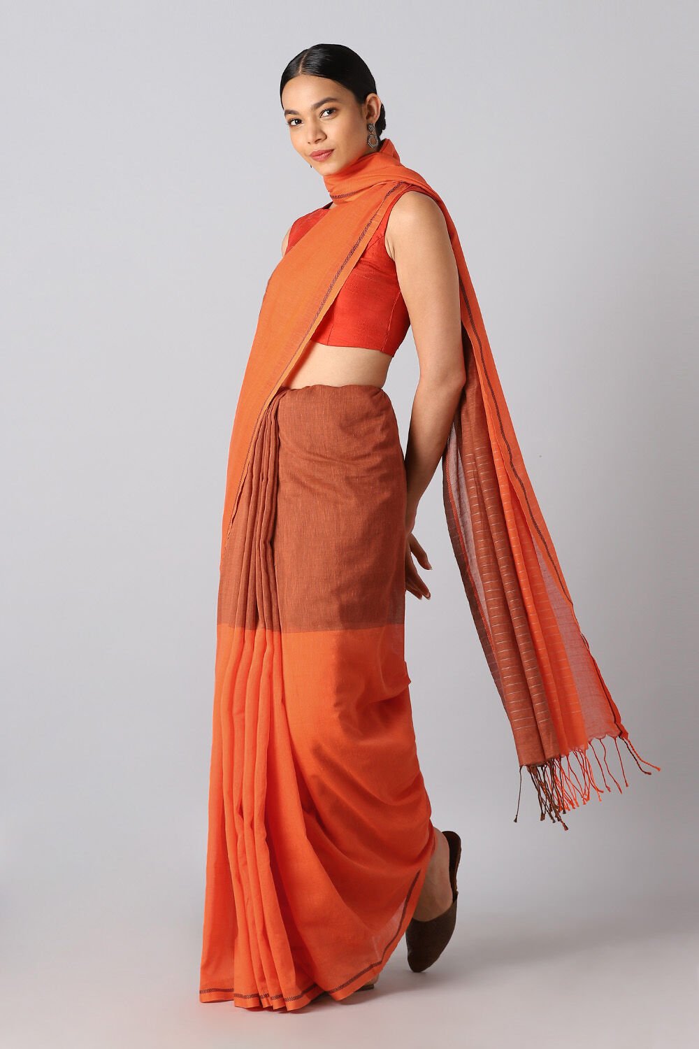 Orange Pure Cotton Bengal Saree image number null