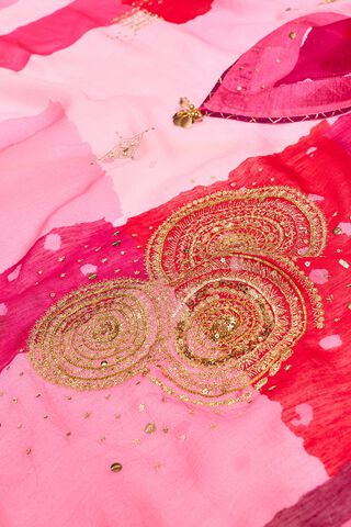 Light Pink Pure Silk Linen Printed Embroidered Saree thumbnail image number null