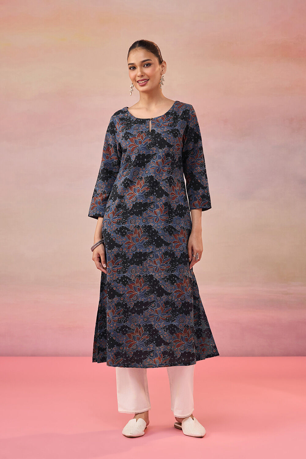 Black Pure Cotton Ajrakh Kurta image number null