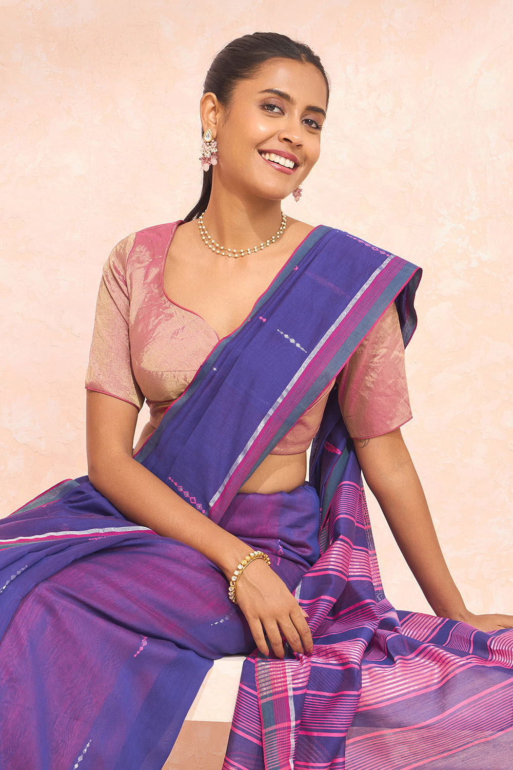Pink Woven Metalised Cotton Blouse image number null