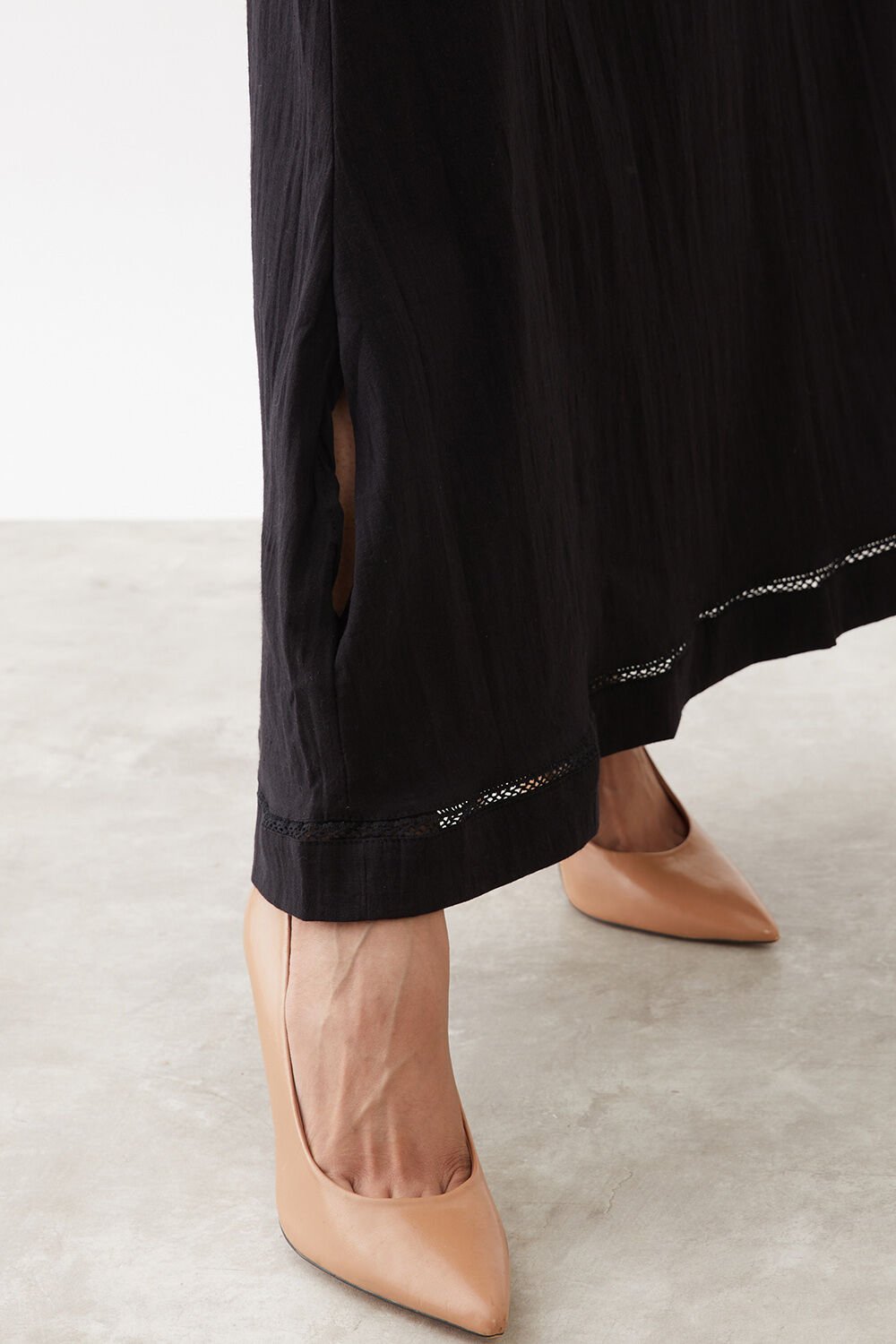 Black Woven Cotton Lycra Skirt image number null