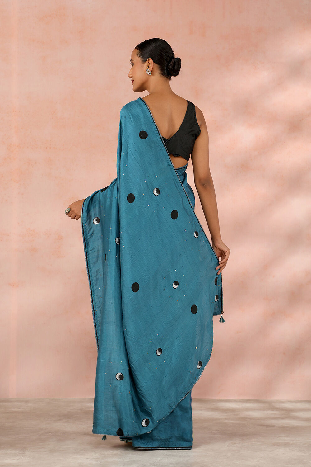 Blue Contemporary Pure Silk Block Print Saree image number null