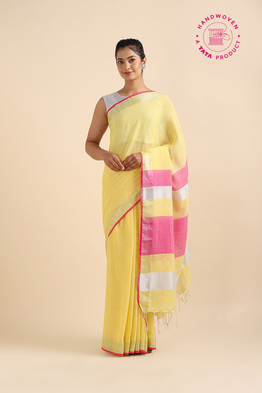 Light Pure Yellow Cotton Bengal Saree image number null