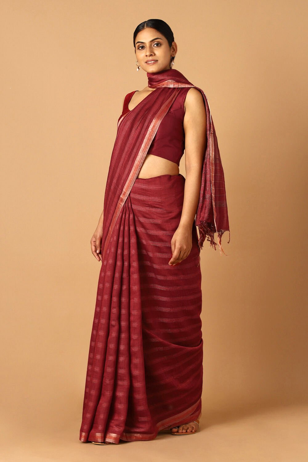 Dark Red Pure Tussar Silk Bhagalpuri Saree image number null