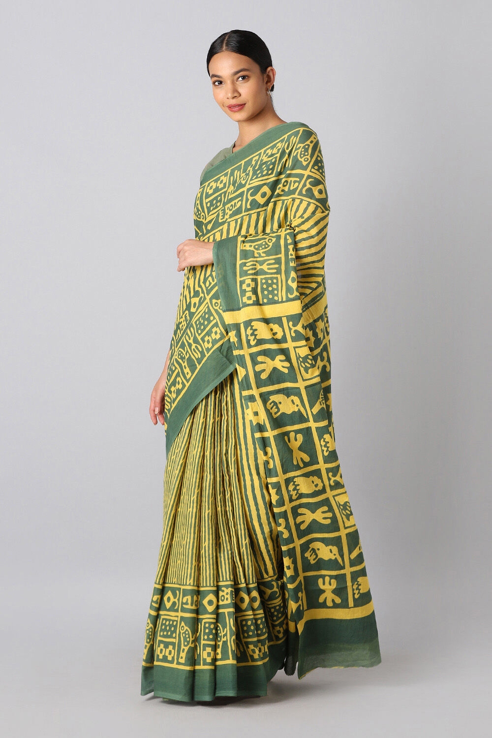Yellow Pure Cotton Printed Saree image number null