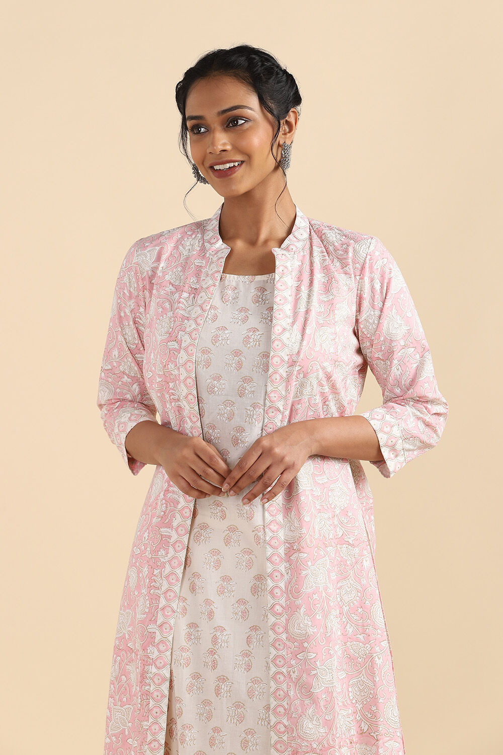 Light Pink Printed Cotton Shirt Style Kurta image number null