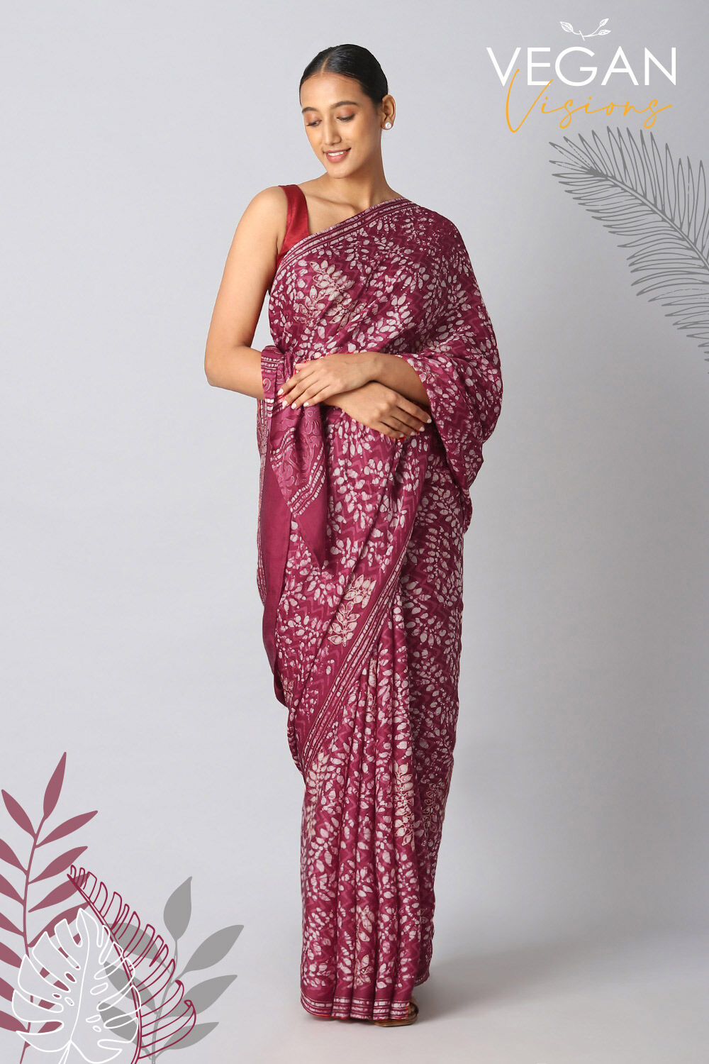 Wine-Red Luxe Vegan Saree image number null