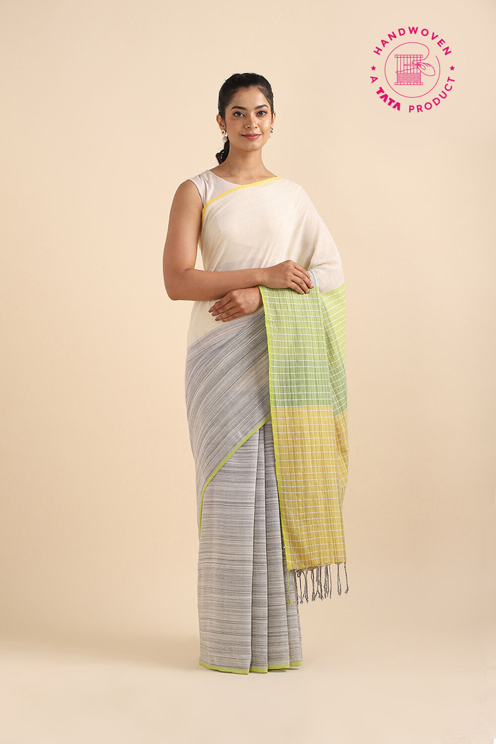 Light Pure Yellow Cotton Bengal Saree image number null