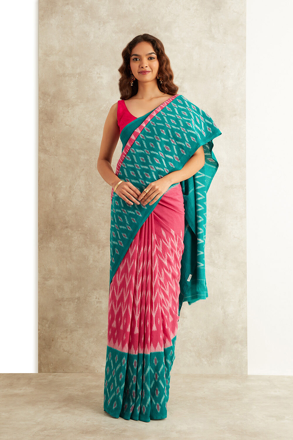 Pink Ikat Pure Cotton Pochampalli Saree image number null