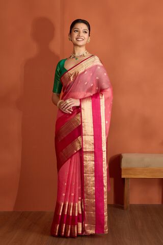 Light Pink Pure Silk Organza Cutwork Banarasi Saree thumbnail image number null