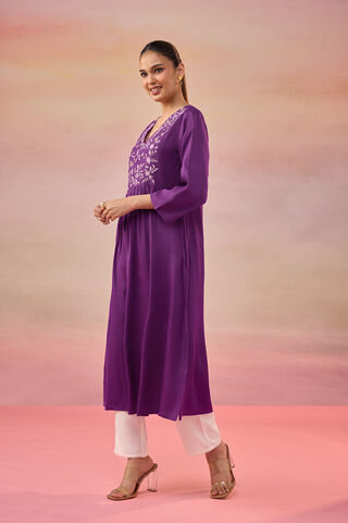 Purple Pure Viscose Embroidered Kurta thumbnail image number null