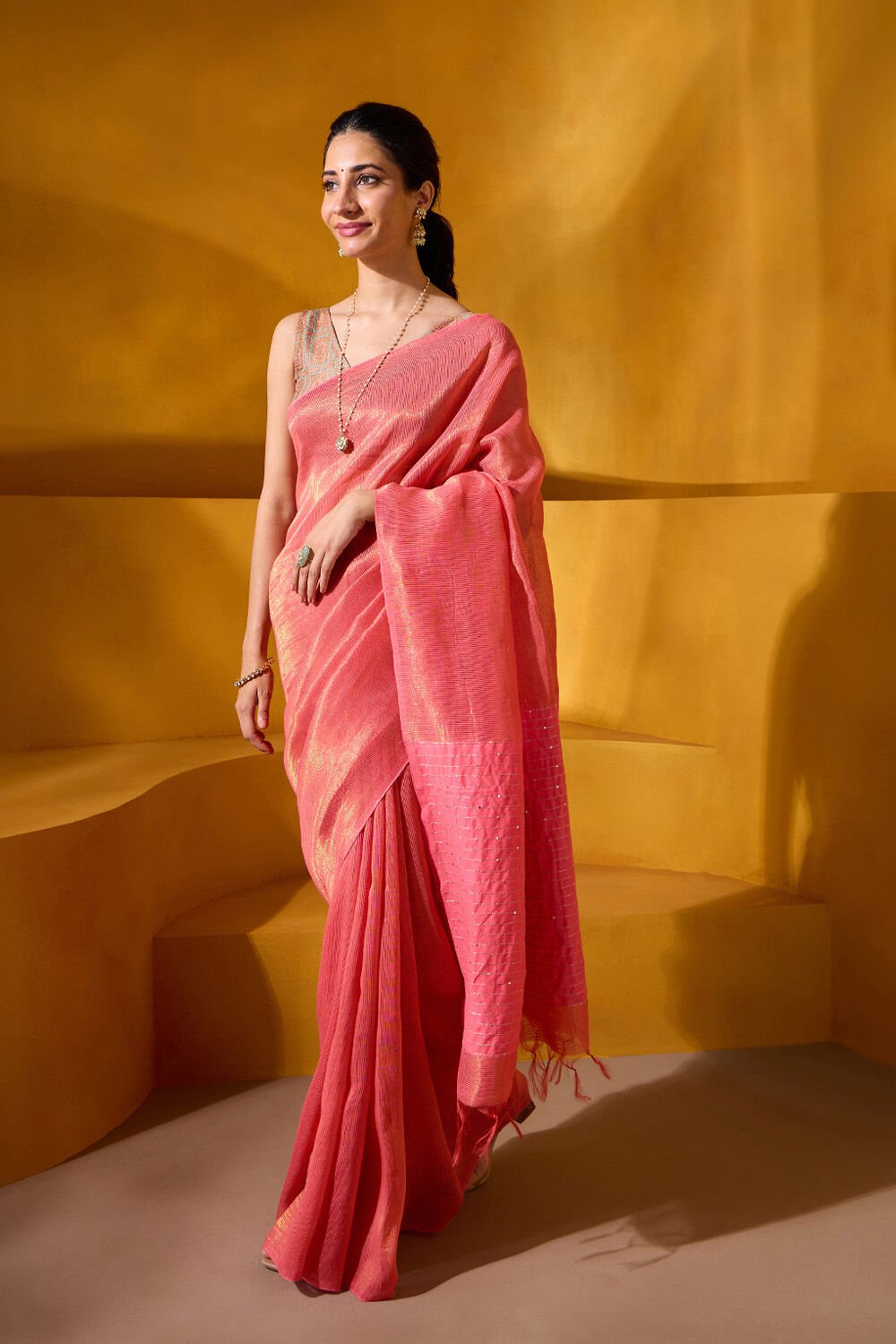 Pink Bhagalpur Woven Pure Silk Cotton Saree image number null
