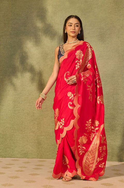 Dark Pink Woven Pure Viscose Saree
