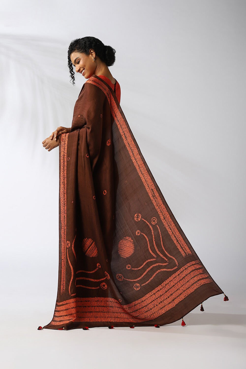 Brown Pure Silk Shibori Saree image number null