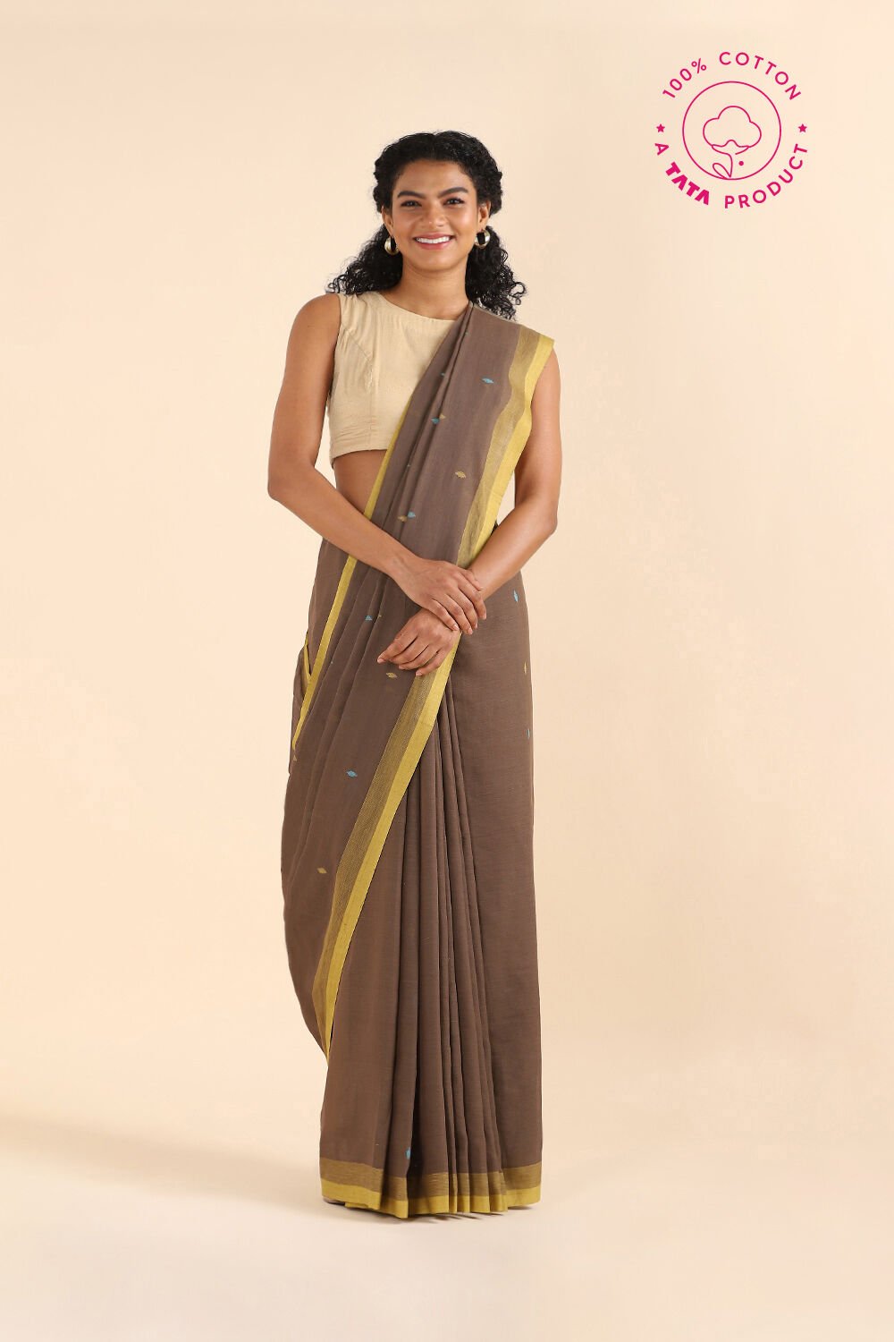 Brown Pure Cotton Jamdani Saree image number null