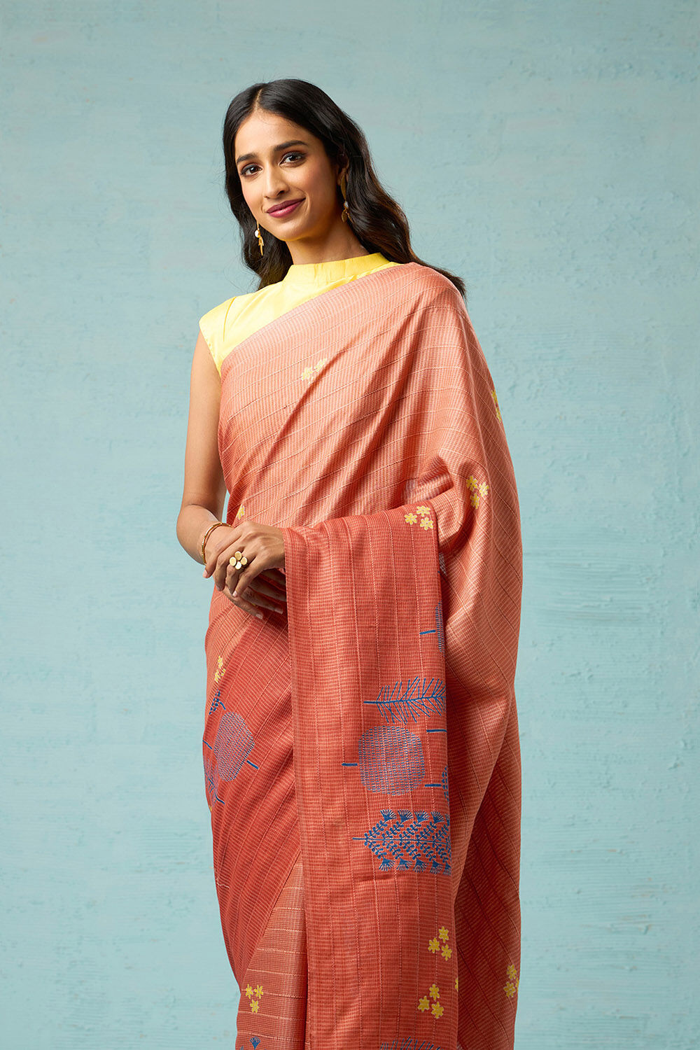 Orange Chattisgarh Block Printed Pure Tussar Silk Saree image number null
