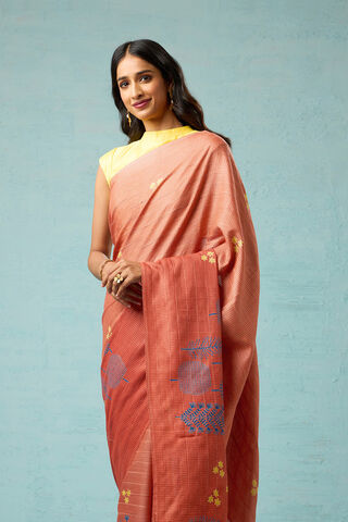Orange Chattisgarh Block Printed Pure Tussar Silk Saree thumbnail image number null