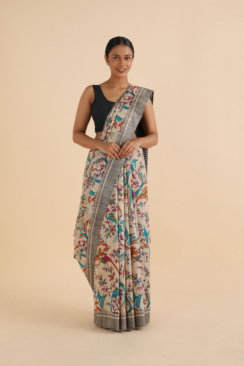 Beige Pure Tussar Printed Saree image number null