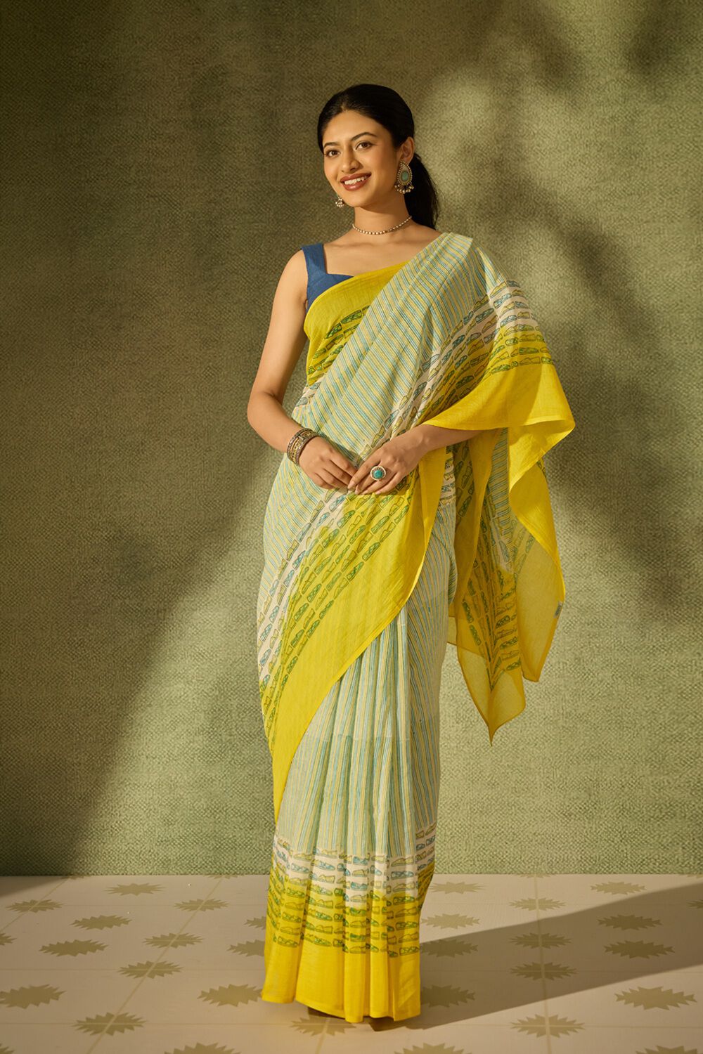 Blue Rajasthan Pure Silk Cotton Printed Sanganeri Saree image number null