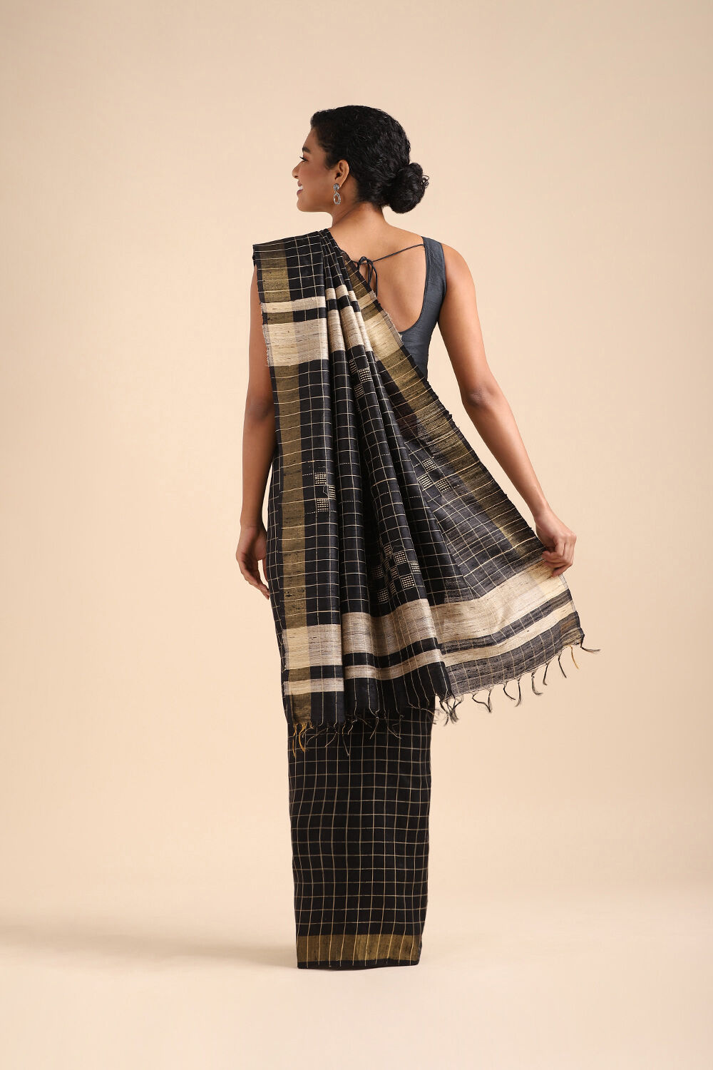 Black Pure Tussar Silk Bhagalpuri Saree image number null