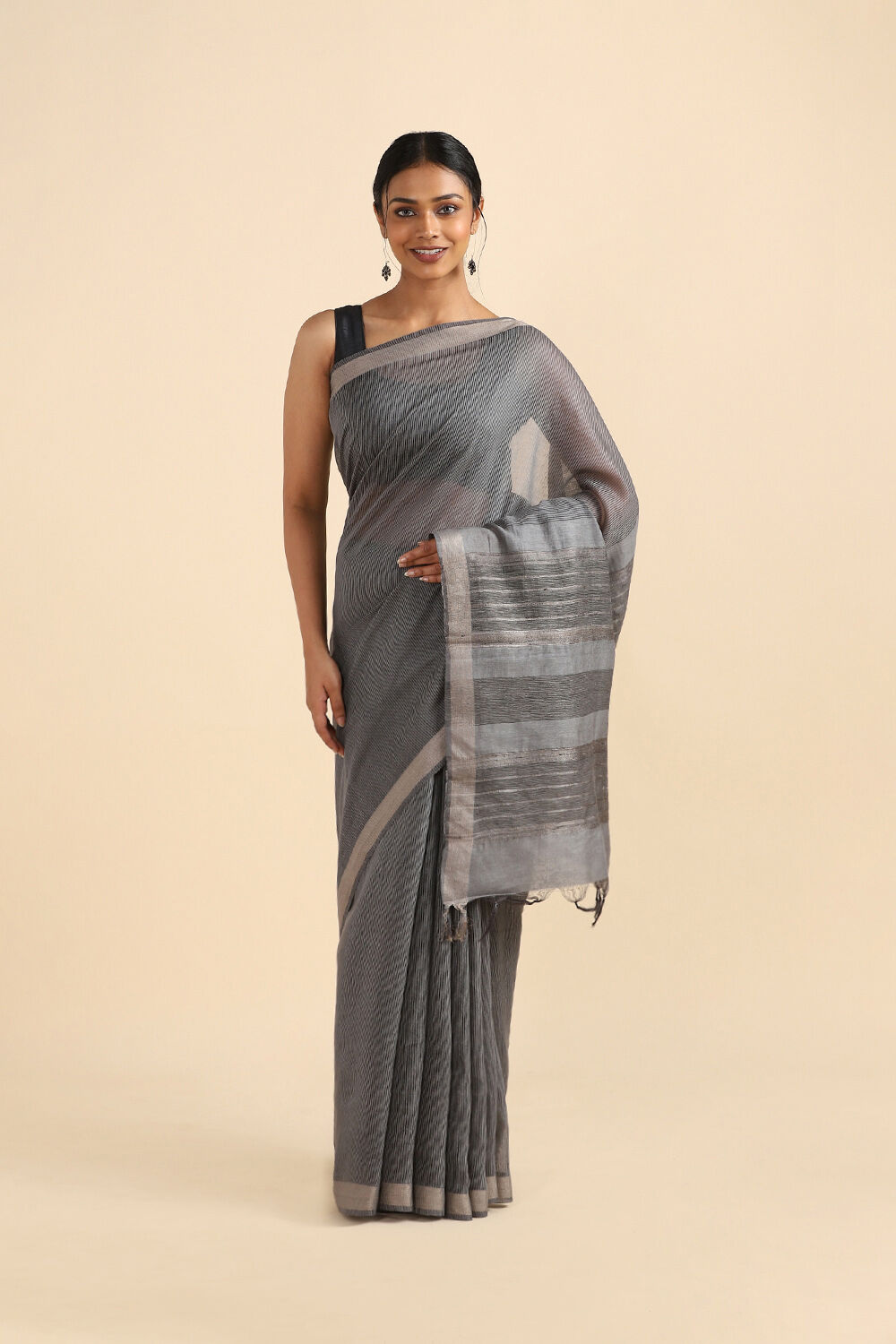 Grey Pure Silk Woven Saree image number null