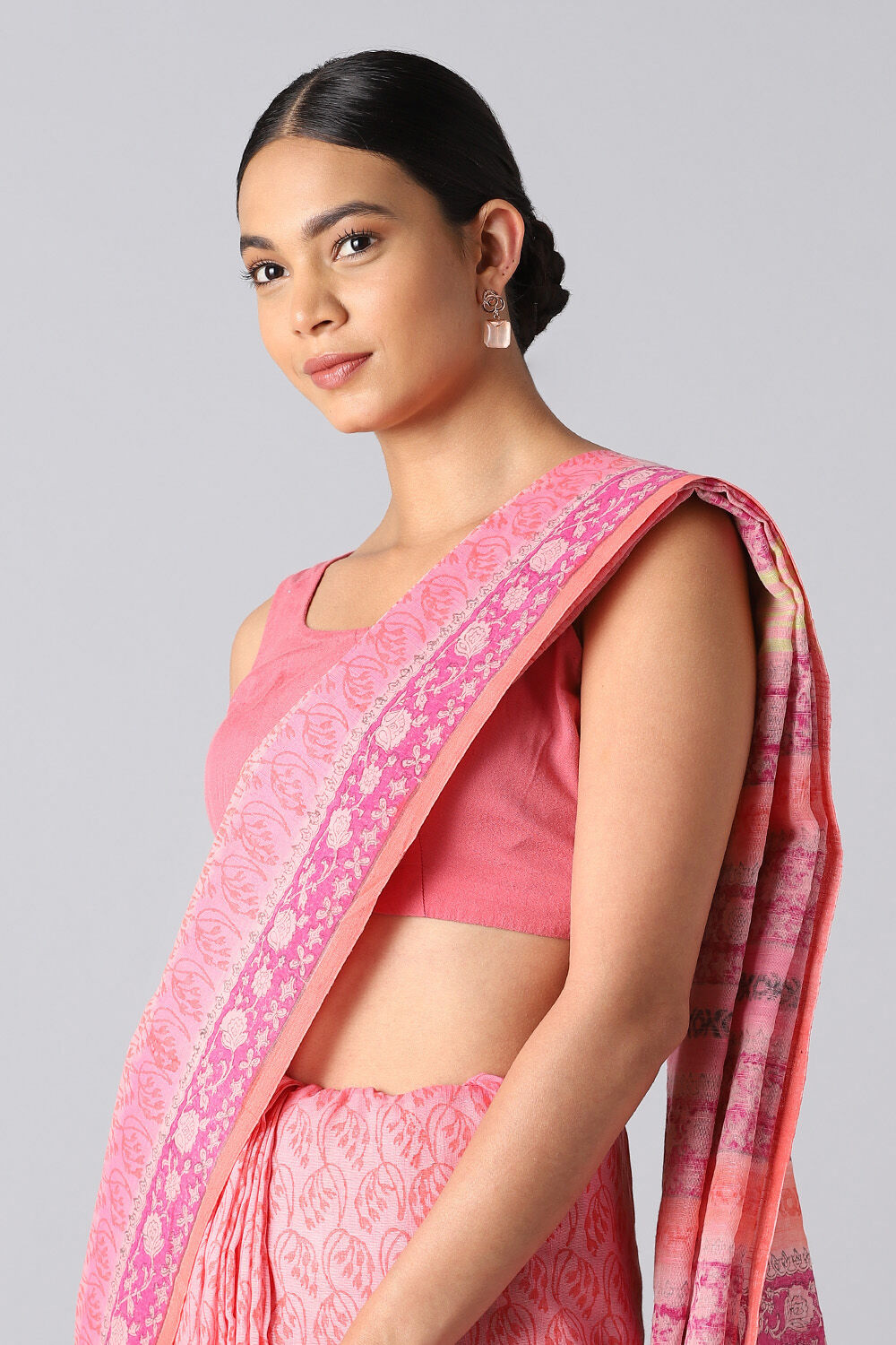 Pink Pure Cotton Printed Saree image number null