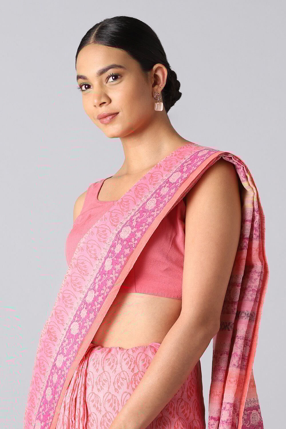 Pink Pure Cotton Printed Saree image number null