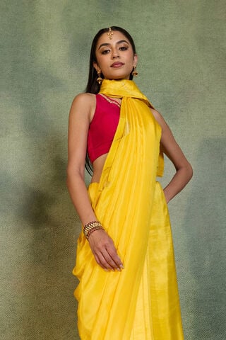 Yellow Woven Design Viscose Saree image number