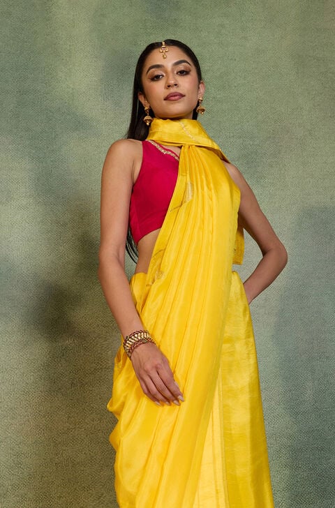 Yellow Woven Design Viscose Saree