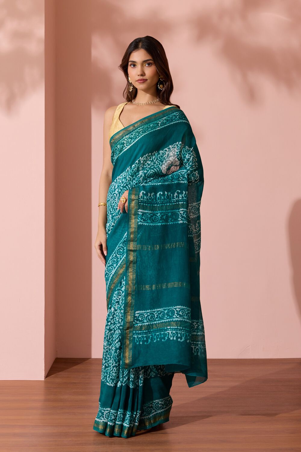 Green Ujjain Pure Silk Cotton Batik Saree image number null