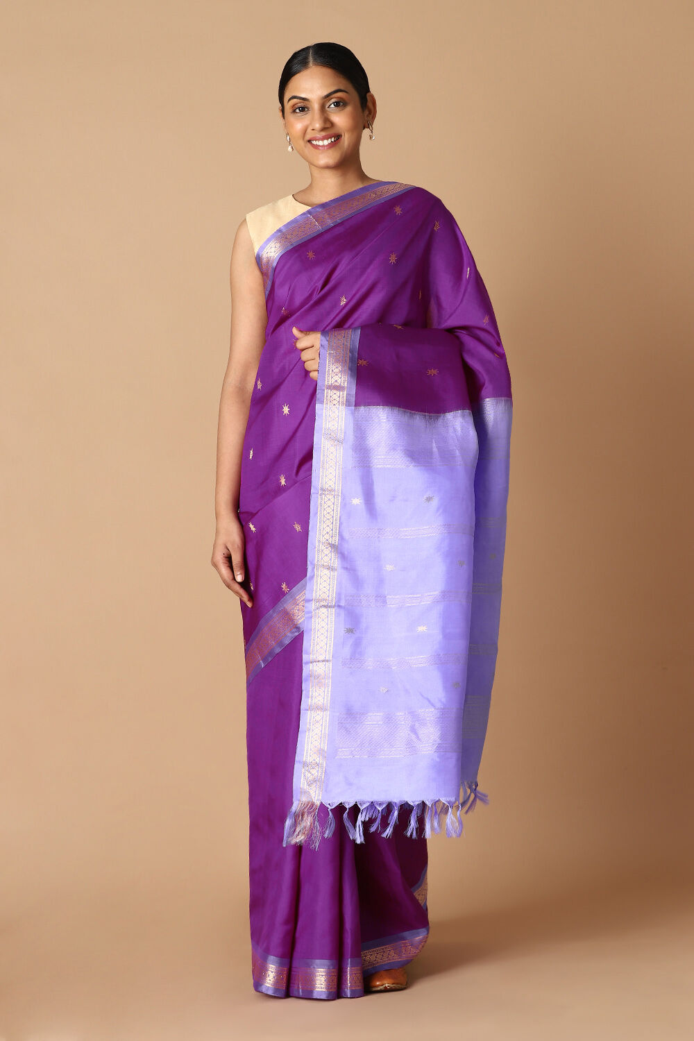 Purple Pure Silk Kanjivaram inspired Saree image number null