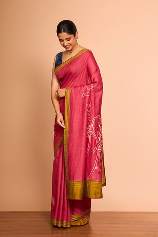 Red Embroidered Pure Tussar Silk Saree thumbnail image number null