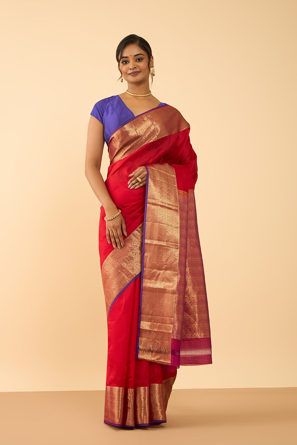 Dark Red Woven Silk Viscose Saree image number null