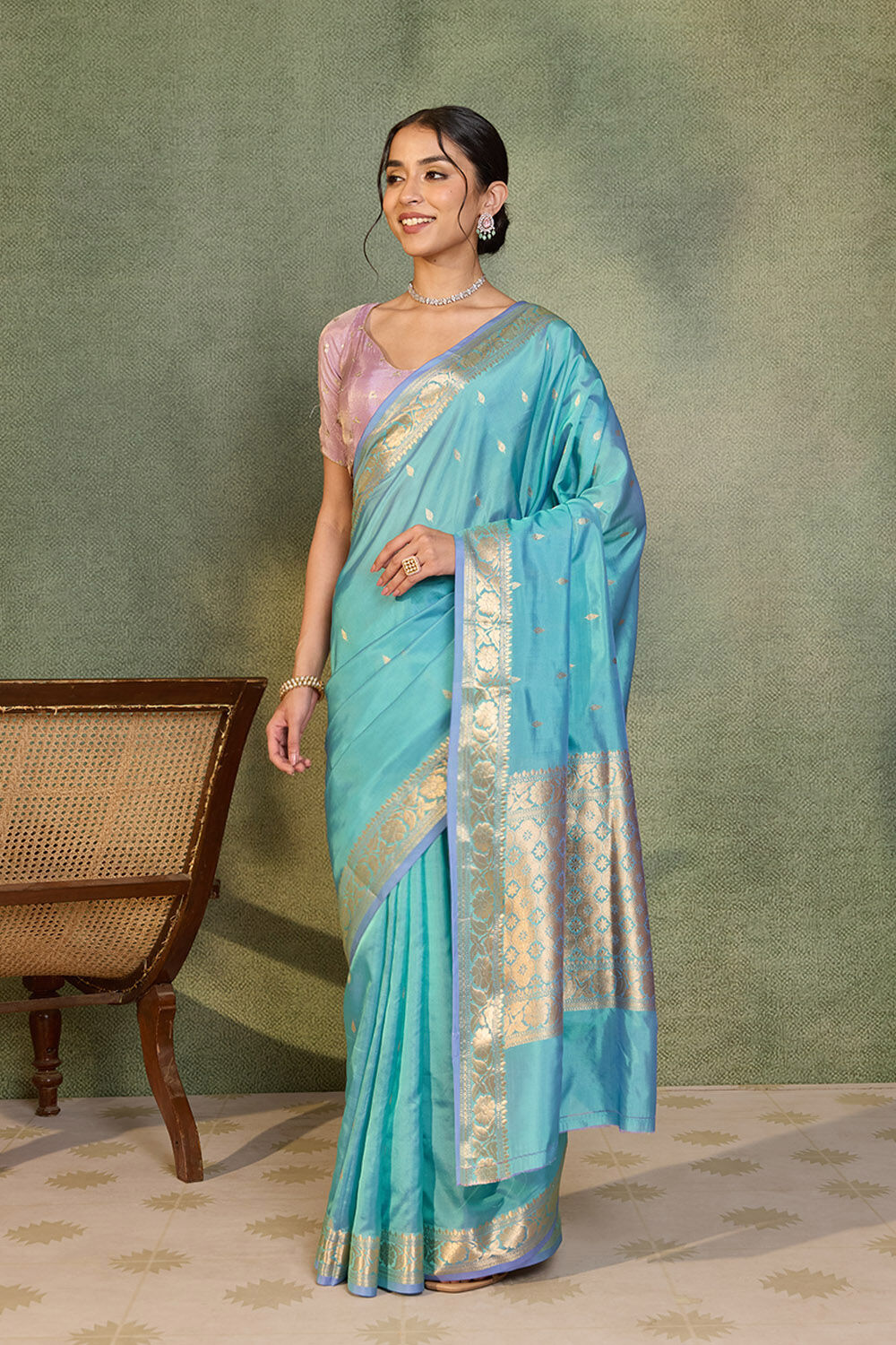 Light Blue Silk Viscose Cutwork Banarasi Saree image number null