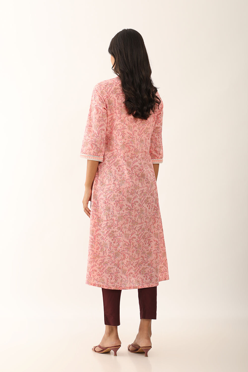 Pink Cotton Printed Embroidery Kurta image number null