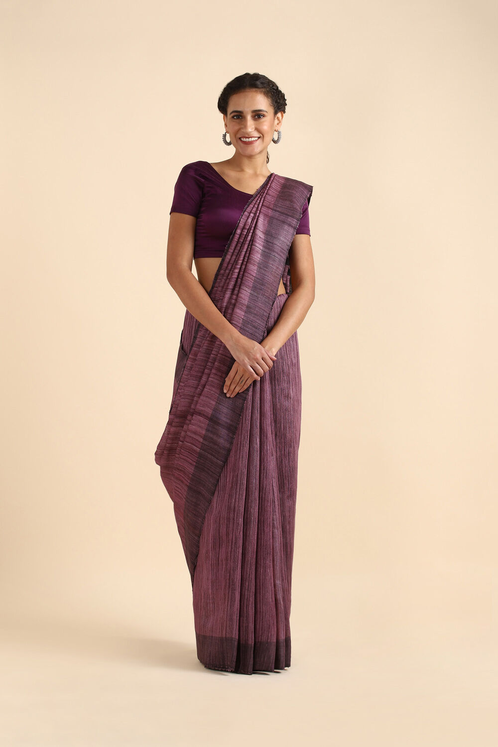 Purple Pure Tussar Bhagalpuri Saree image number null