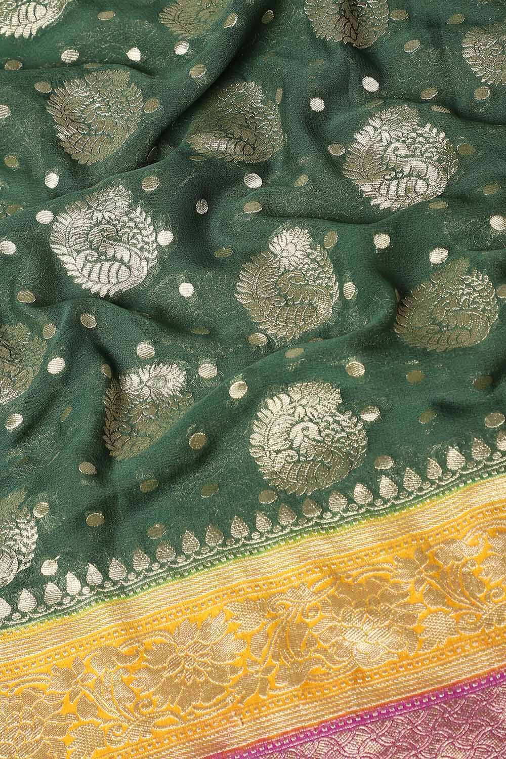 Dark Pure Green Georgette Banarasi Saree image number null